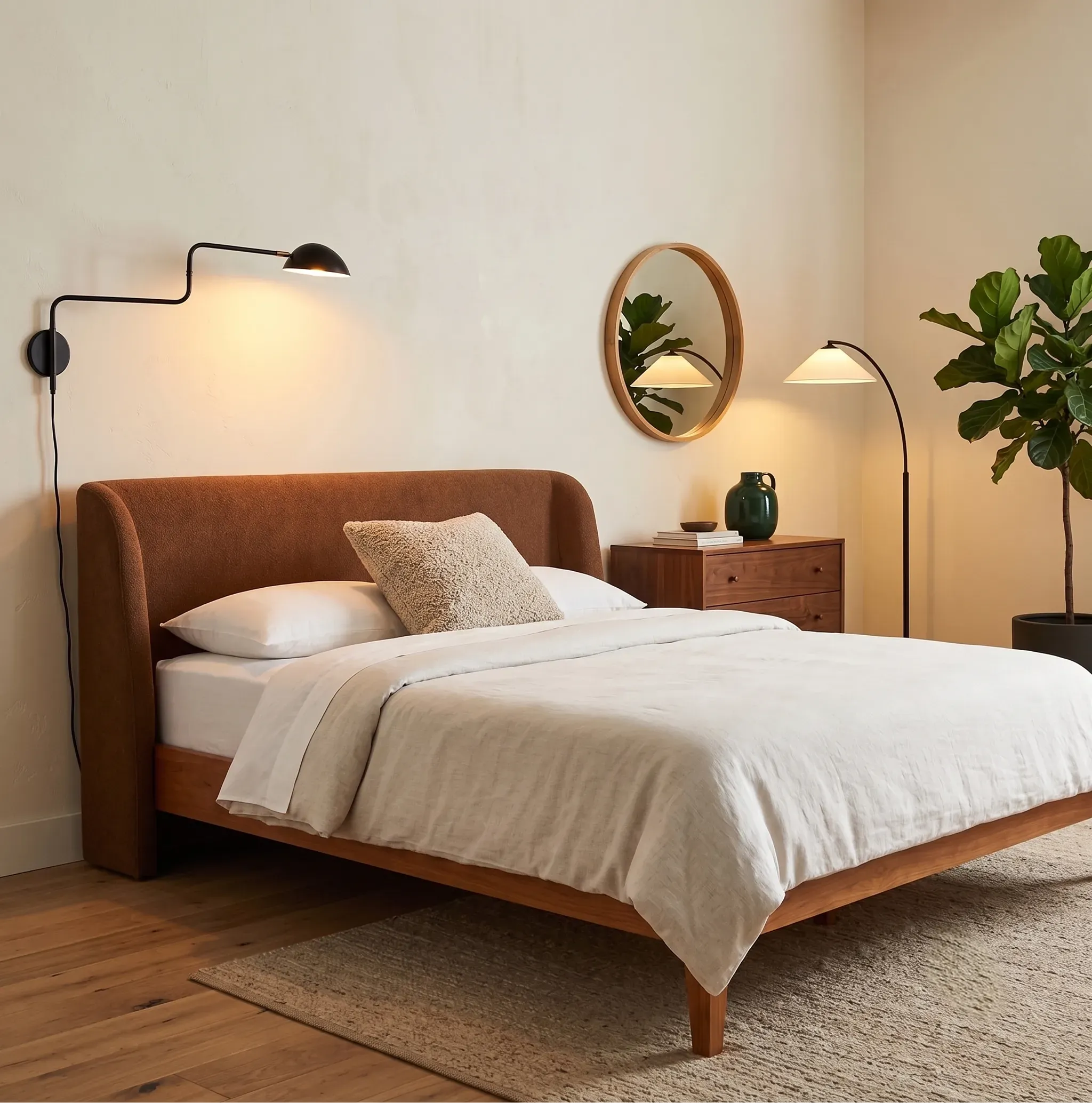 Wood Frame Bed Upholstered Headboard