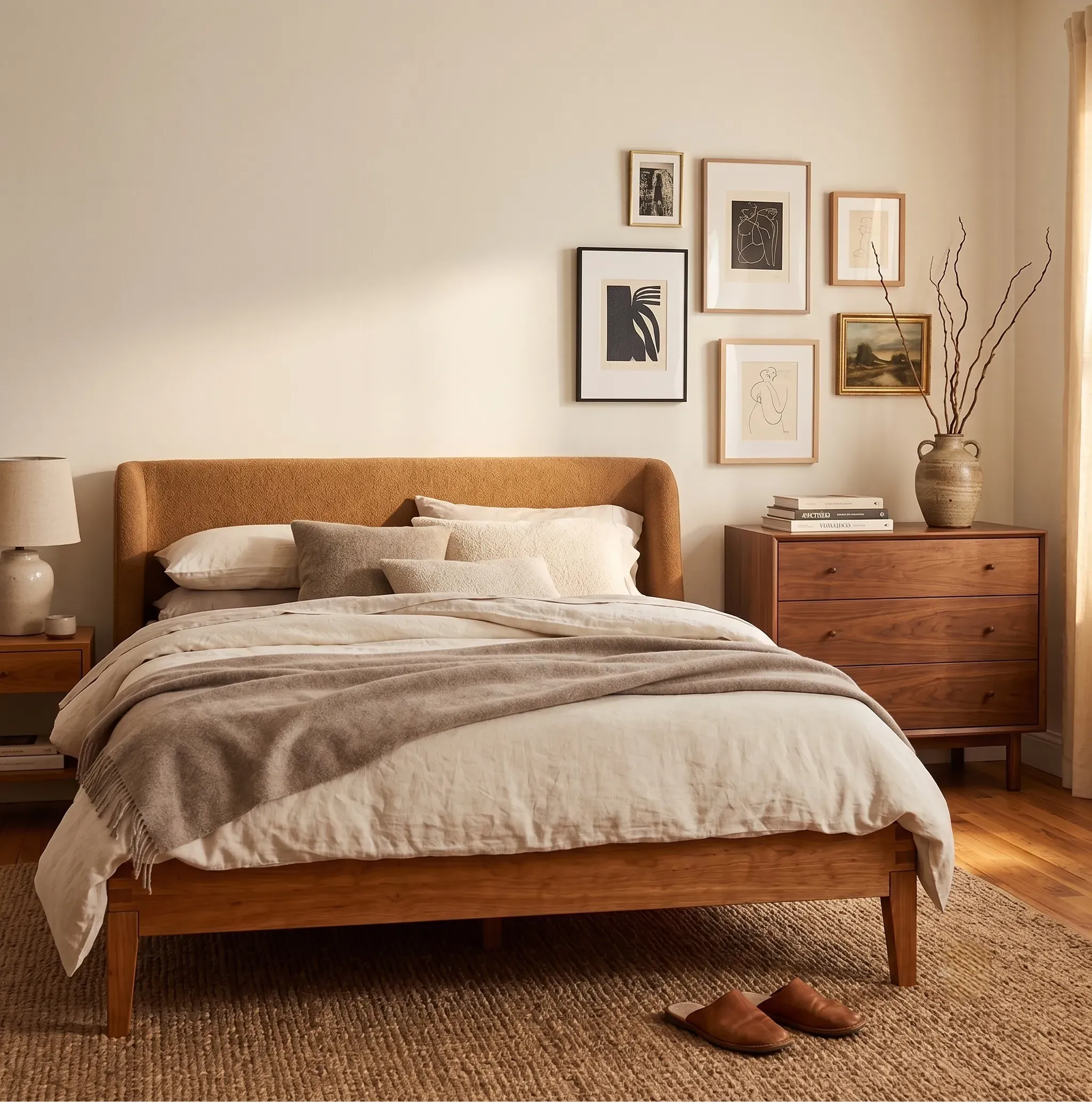 Wood Frame Bed Upholstered Headboard