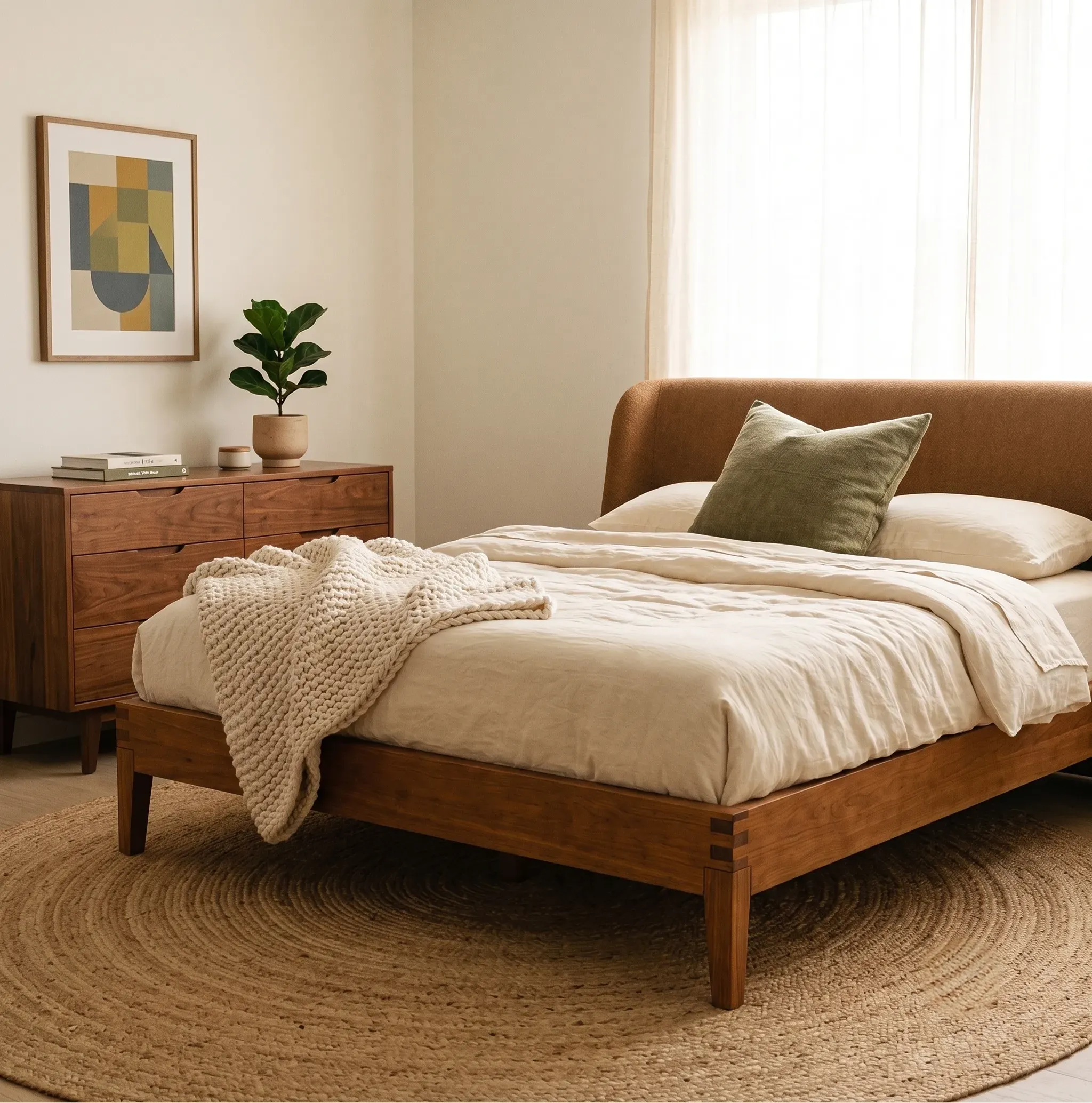 Wood Frame Bed Upholstered Headboard